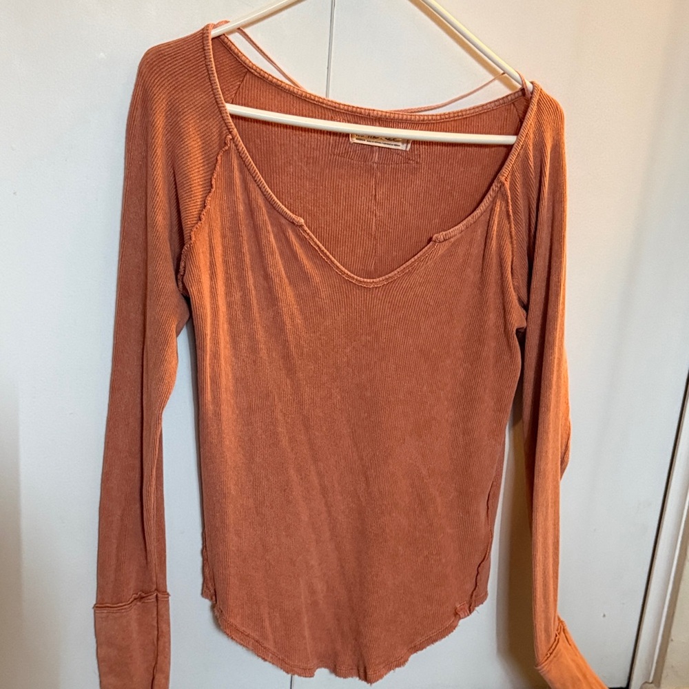 We The Free Burnt Orange Long-Sleeve Scoop Neck Top